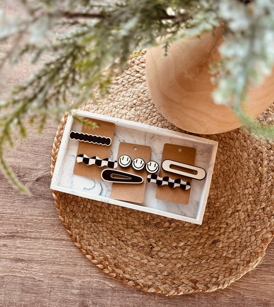 Black + Cream Mismatched Hair Clips Set of 2