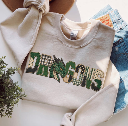 Faux Patchwork Dragons Sweatshirt