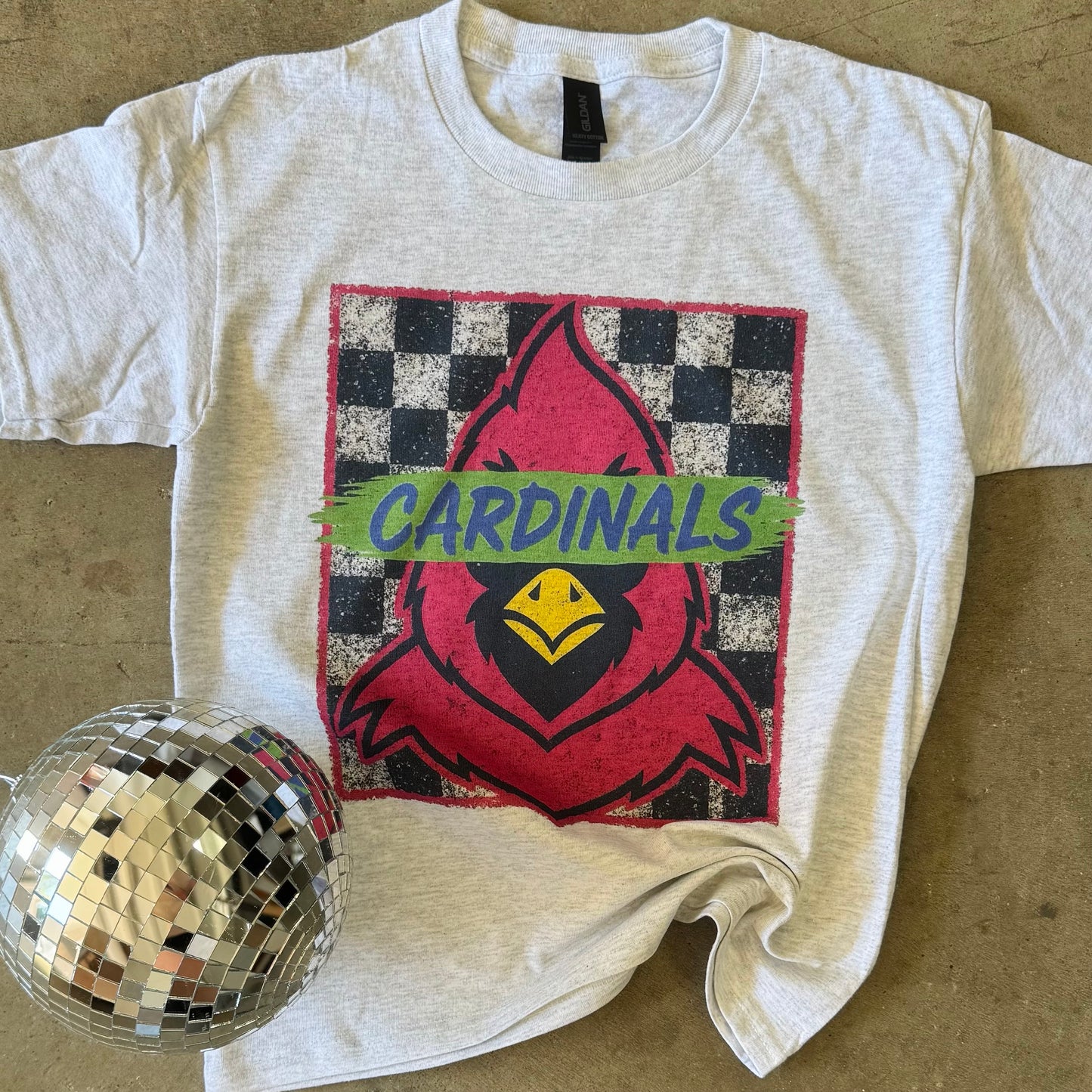 KIDS Grunge Checkerboard Cardinals Tee