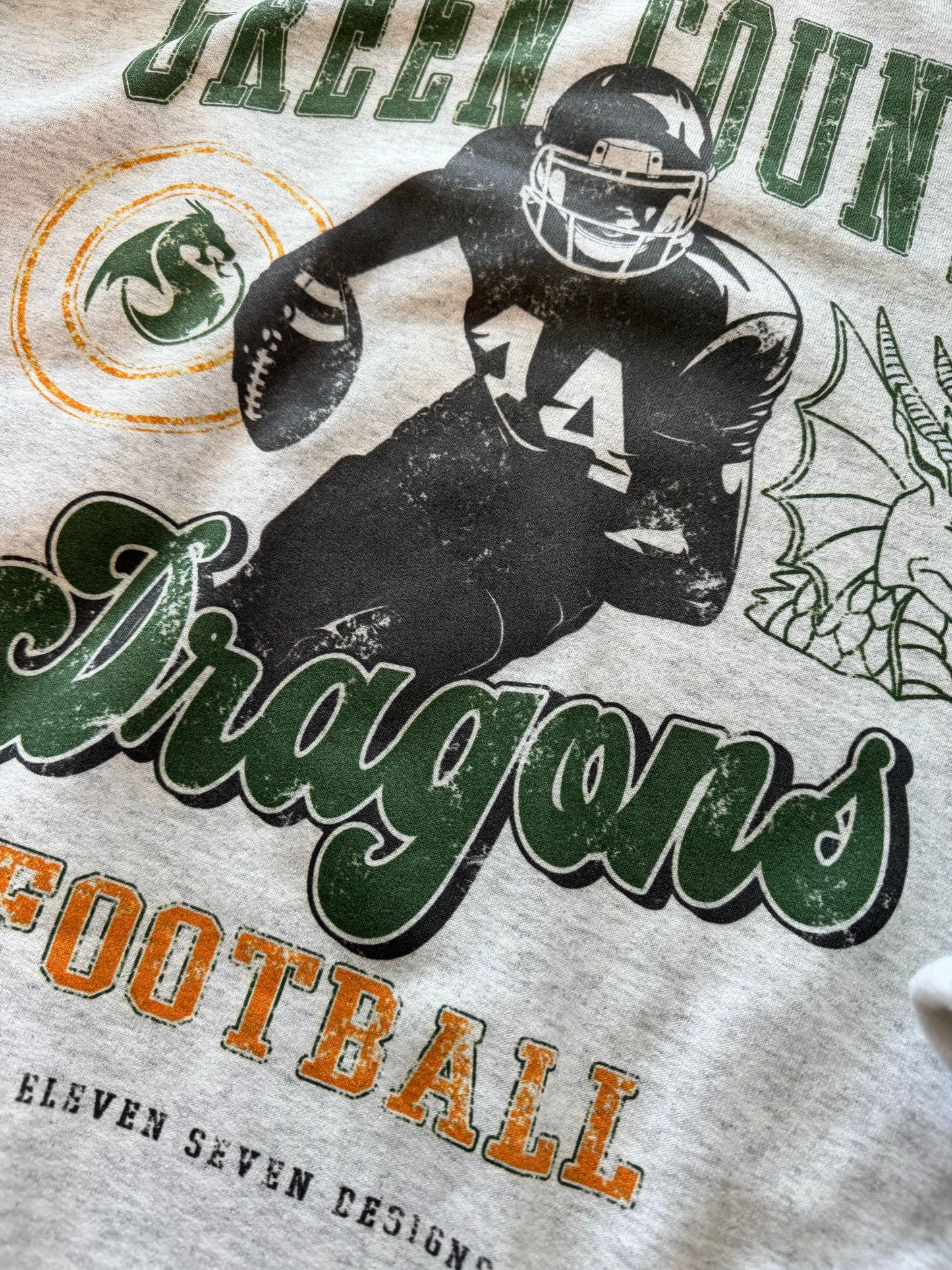 Green County Dragons Football Player Sweatshirt