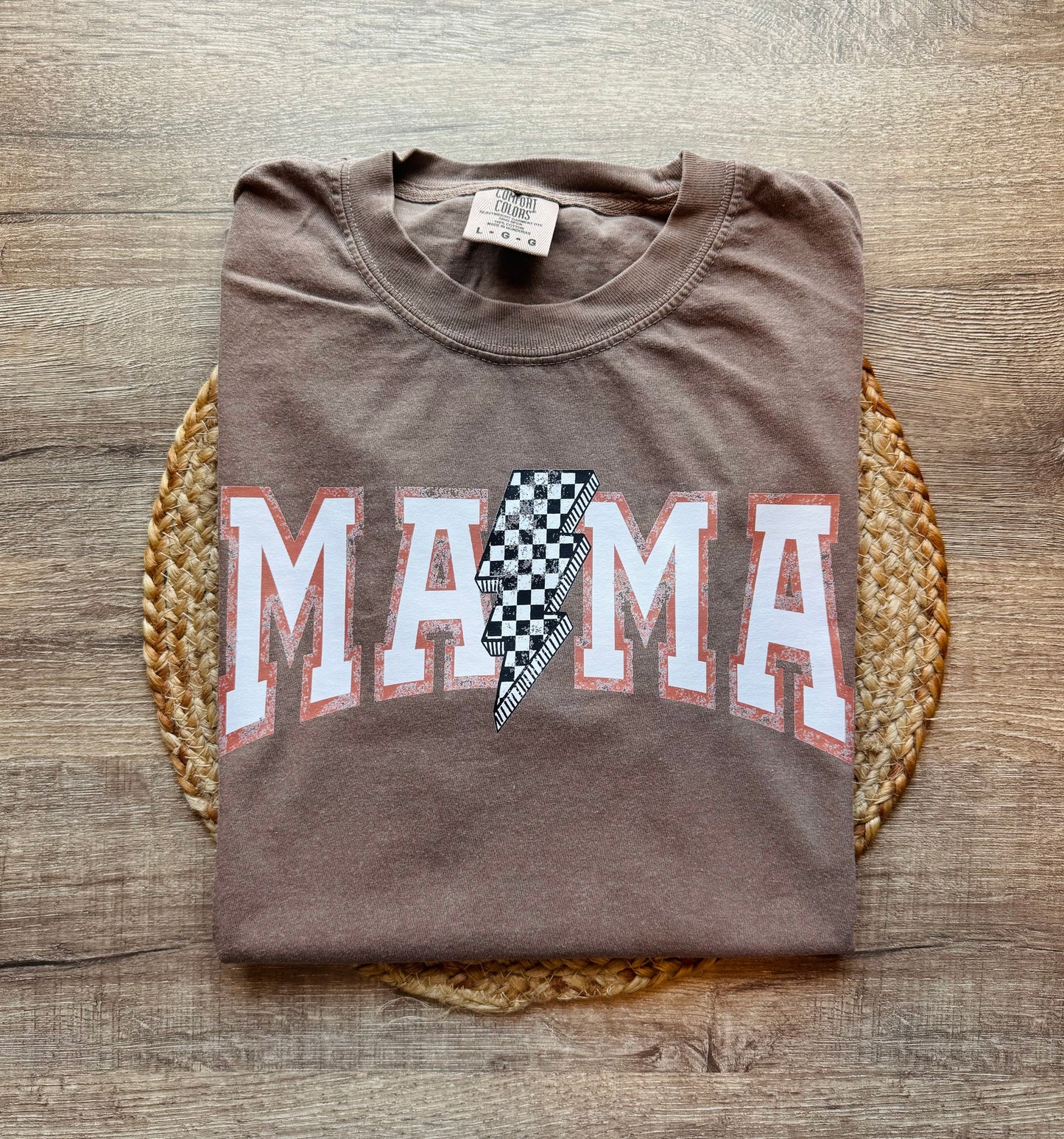 Mama Checkered Lightning Bolt Tee
