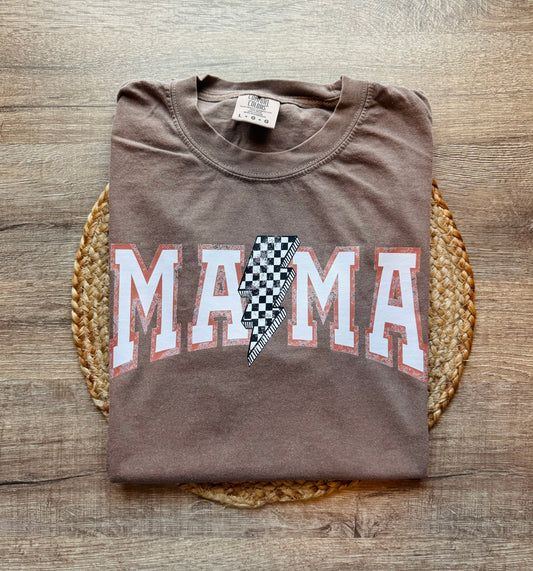 Mama Checkered Lightning Bolt Tee