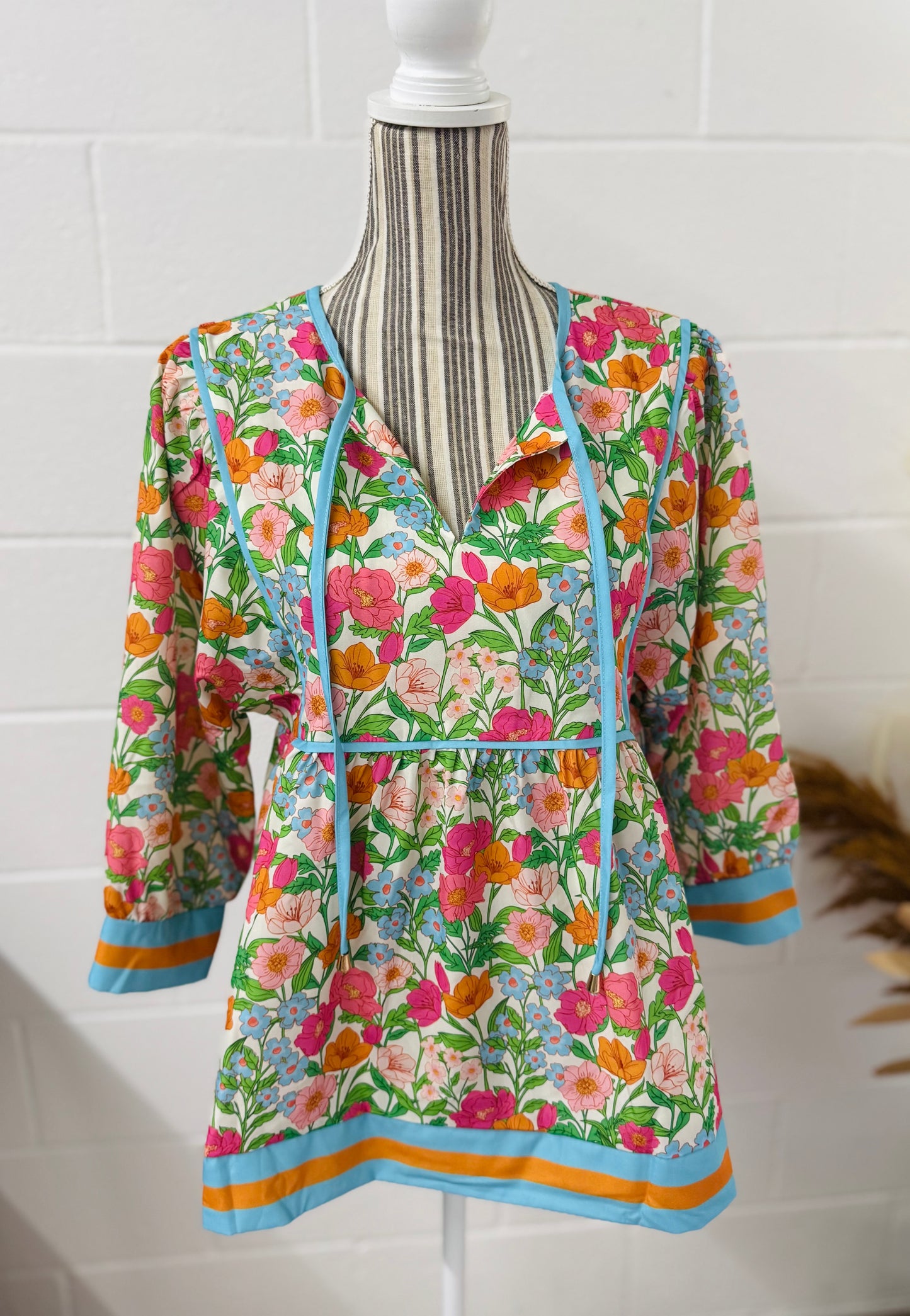 Floral Puff 3/4 Sleeve Babydoll Top