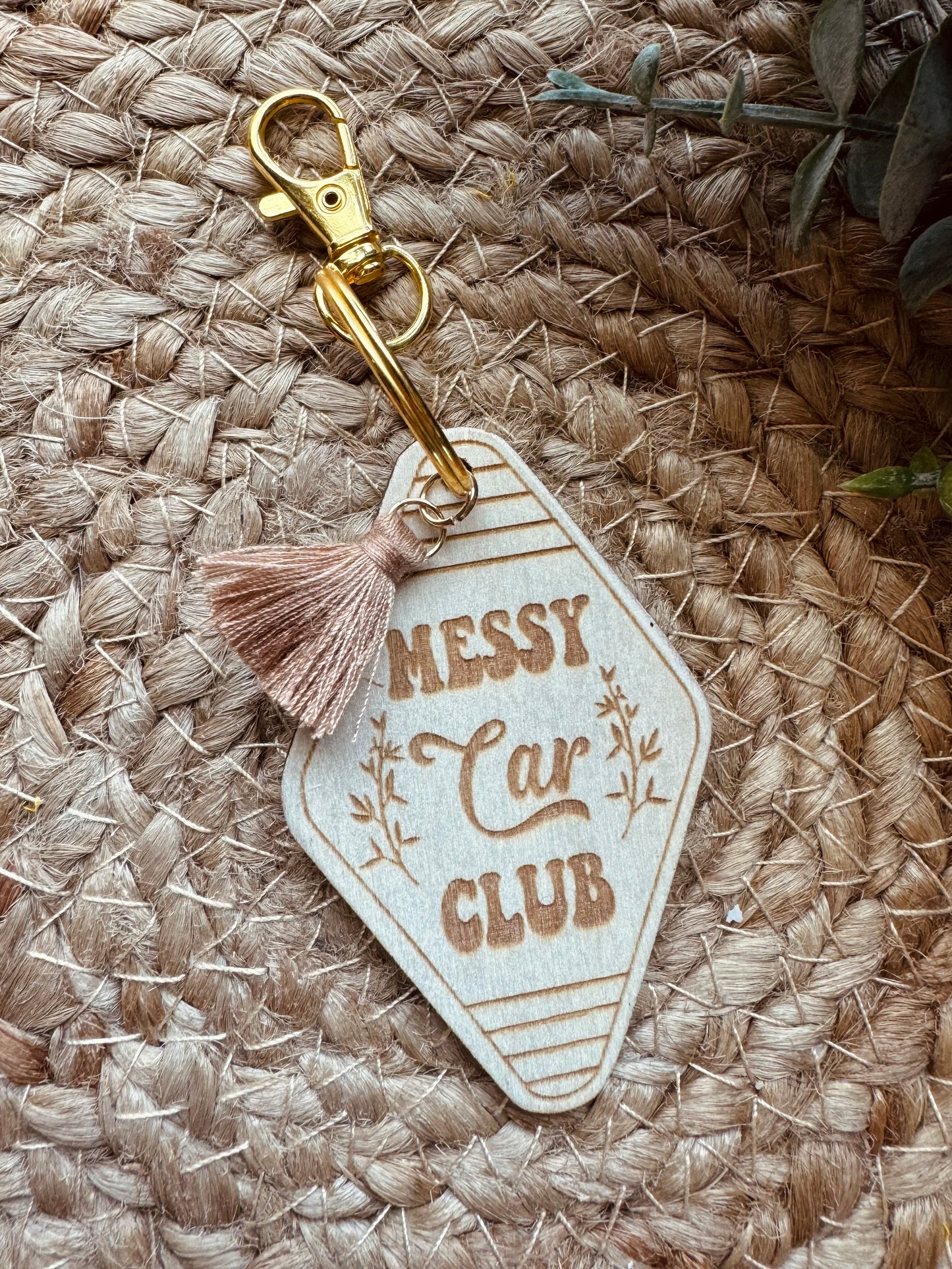 Wooden Tassel Keychain - Messy Car Club