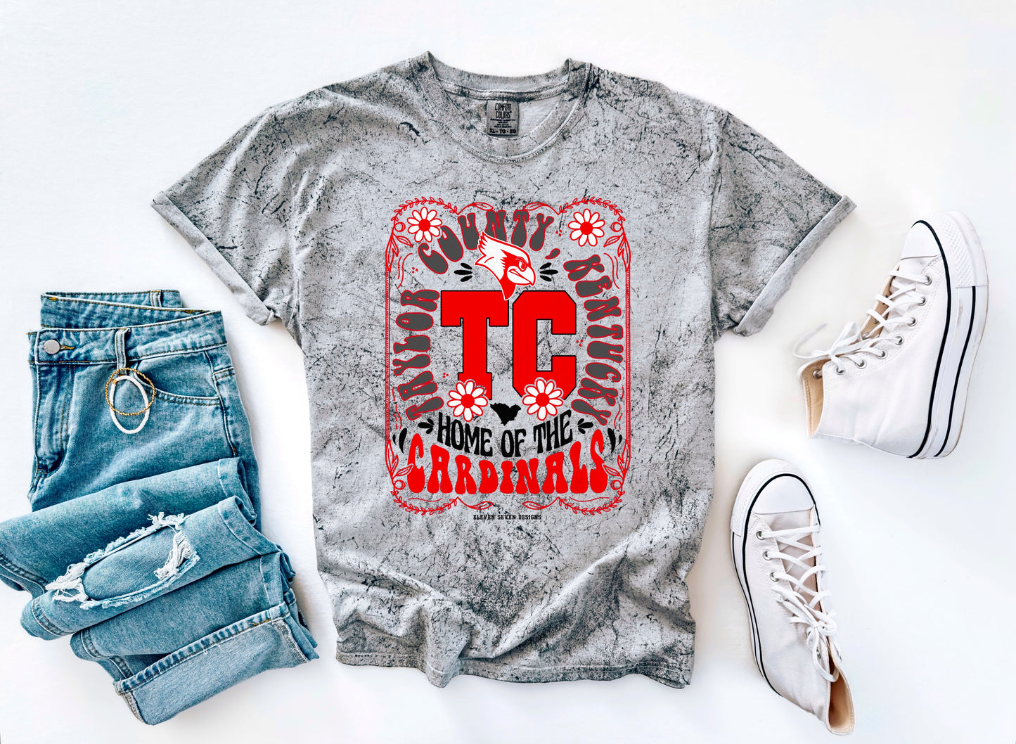 KIDS - Taylor County Cardinals Floral Design Colorblast Tee