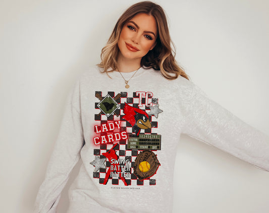 Taylor County Cardinals Softball Checkered Icon Crewneck