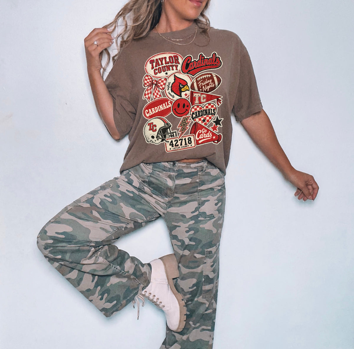 Taylor County Cardinals Retro Sticker Collection Tee