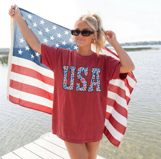 Camo USA Tee - Crimson