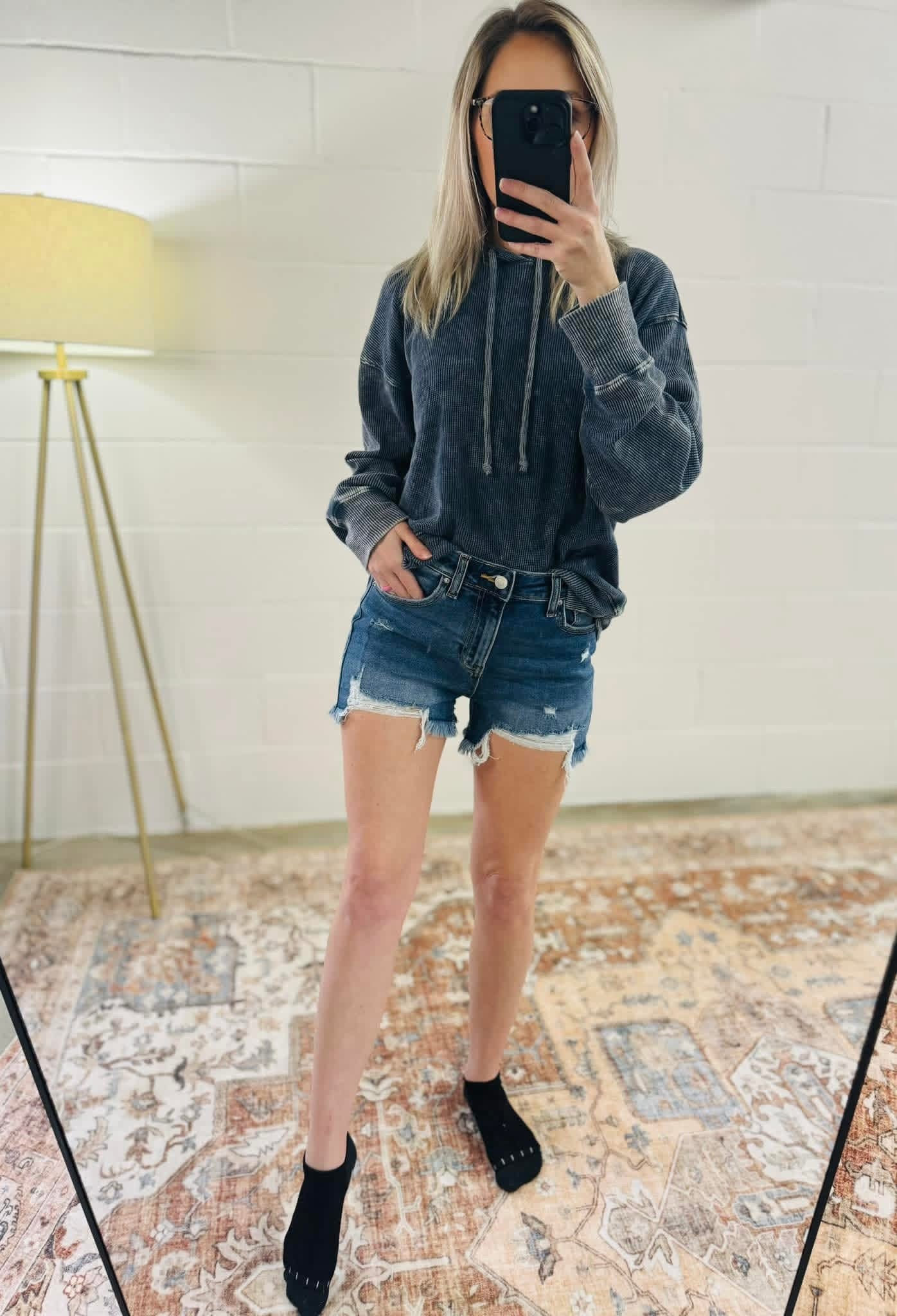 Zenana Distressed Dark Denim Shorts