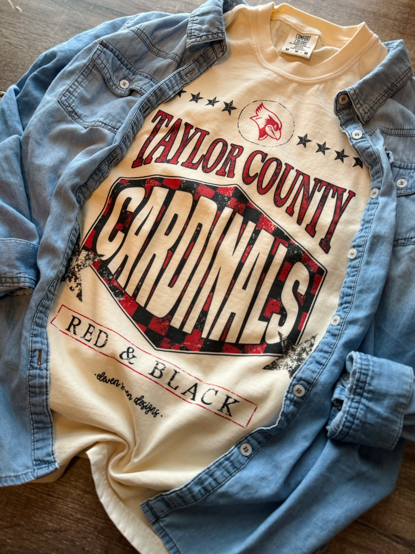 Checkered Taylor County Cardinals Tee