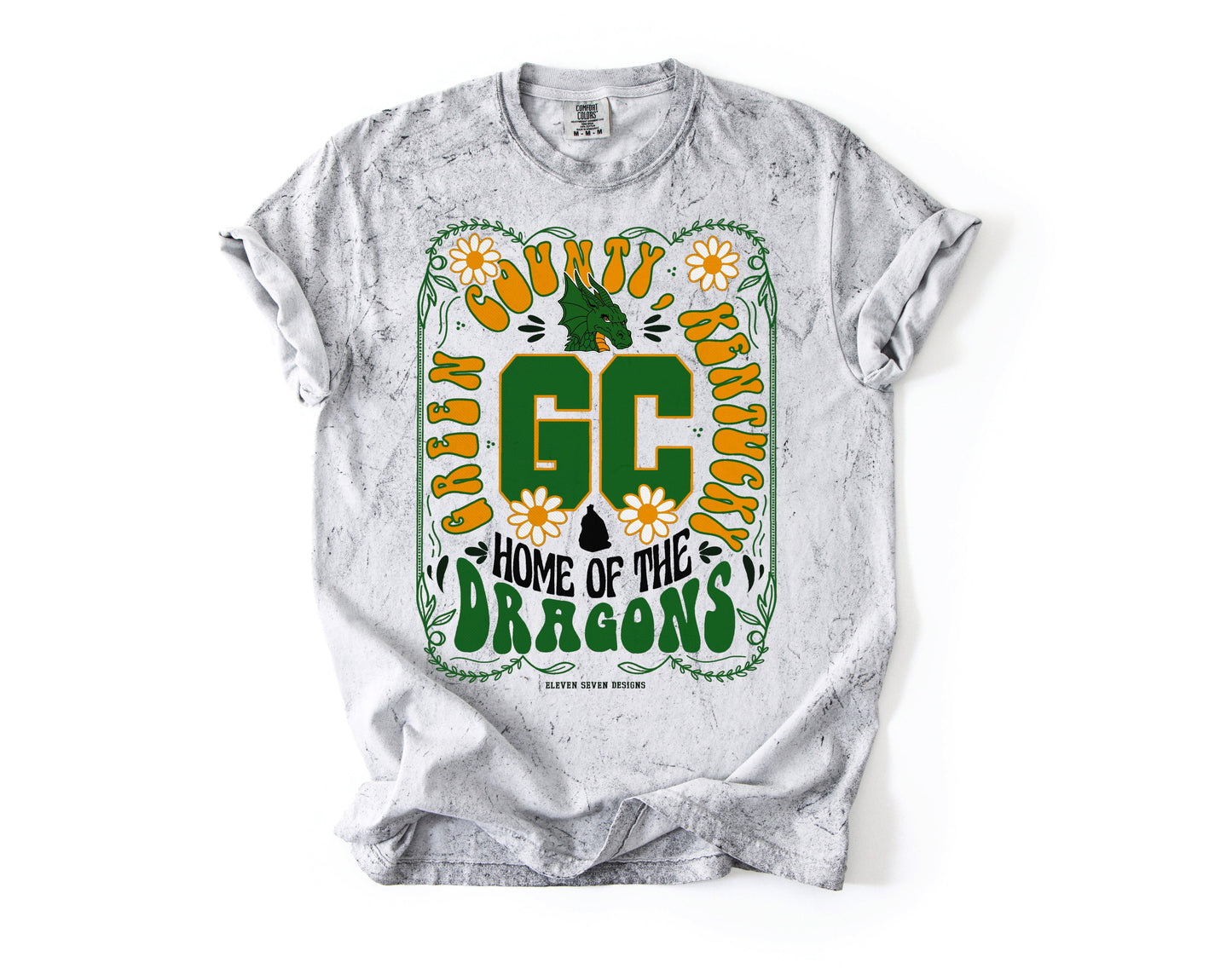 Green County Home of the Dragons Floral Tee