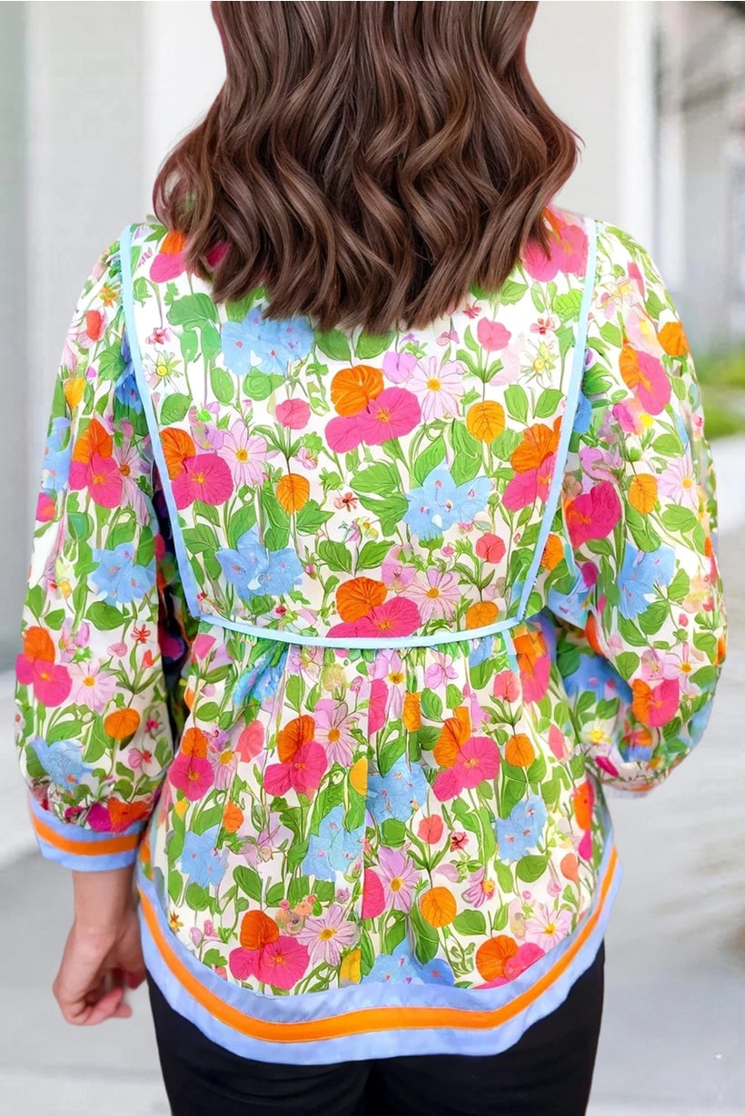 Floral Puff 3/4 Sleeve Babydoll Top