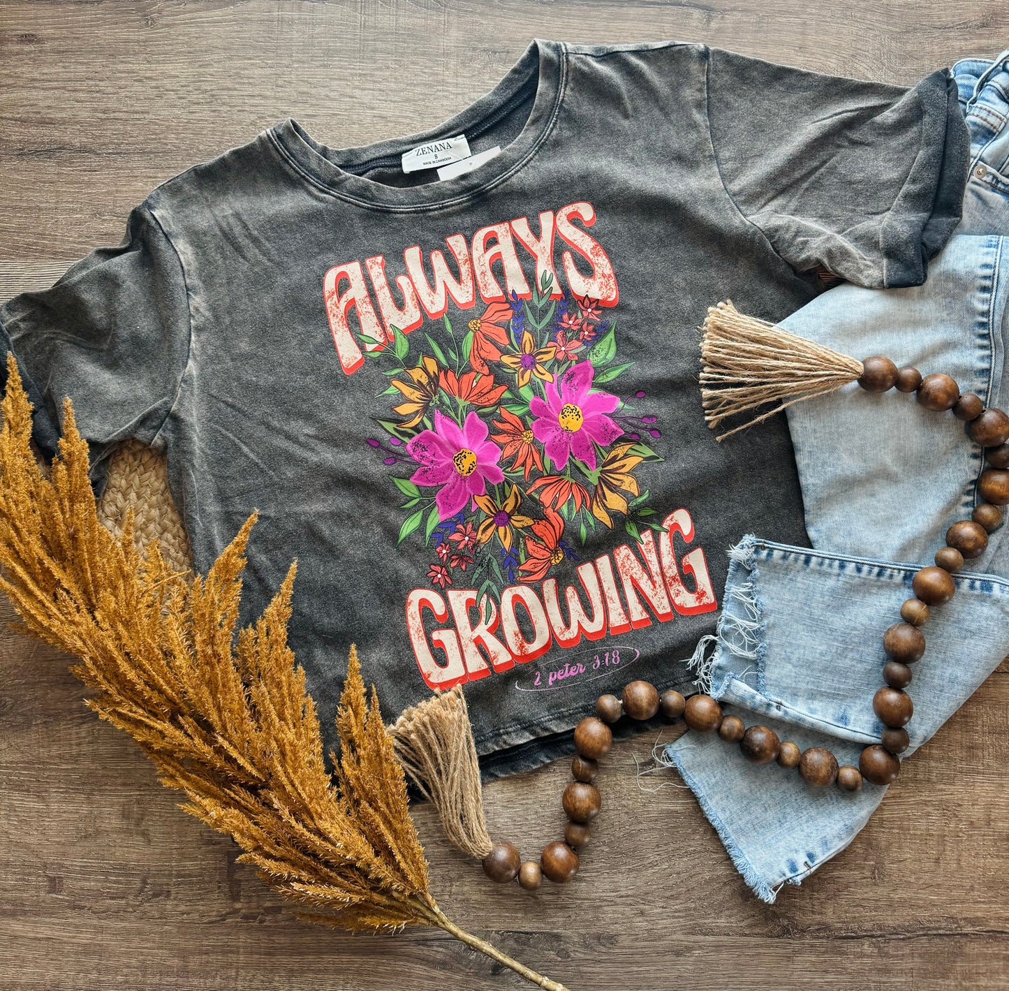 Always Growing Cropped Acid Wash Tee