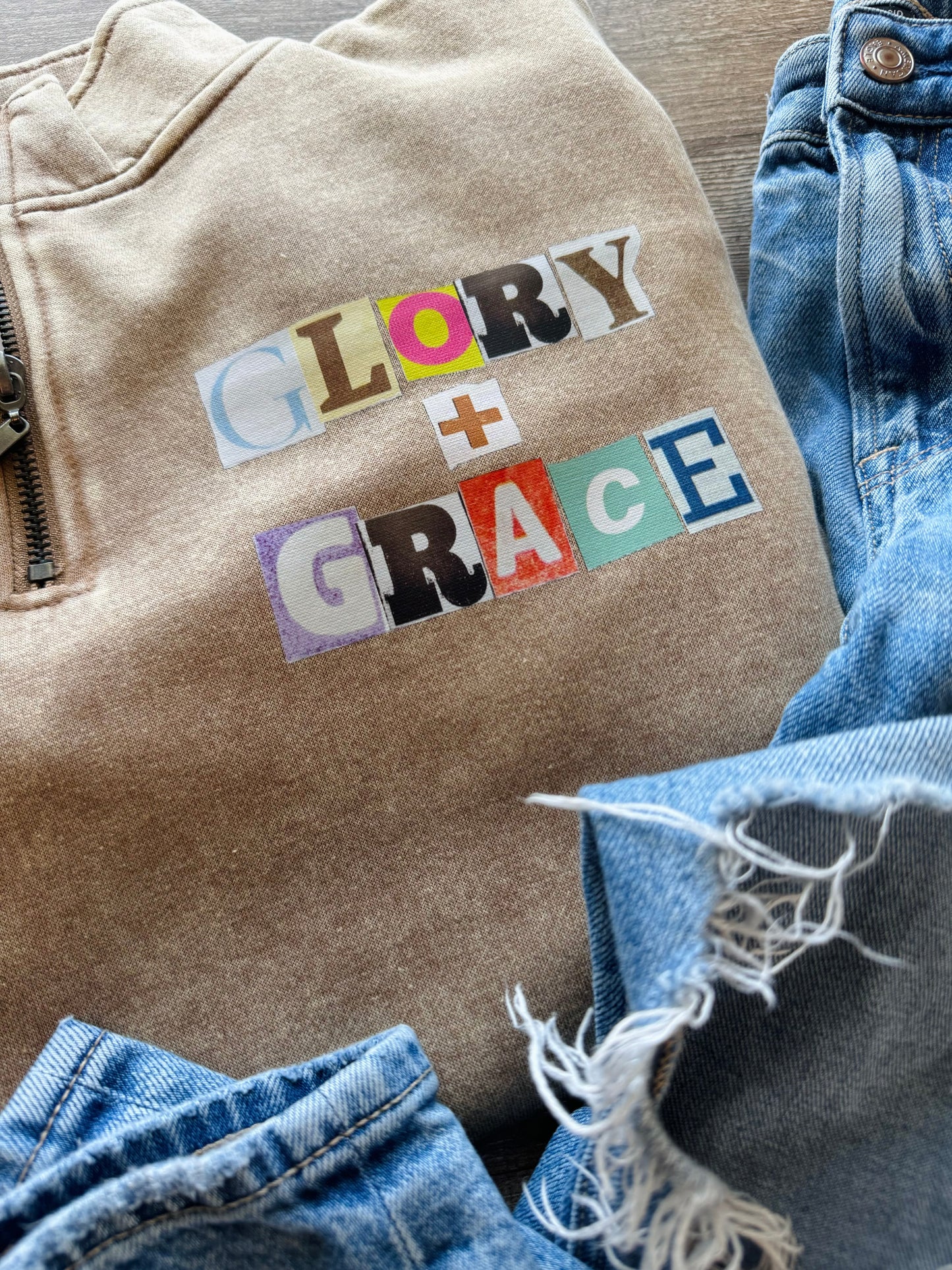 Glory + Grace Acid Wash Half-Zip Pullover