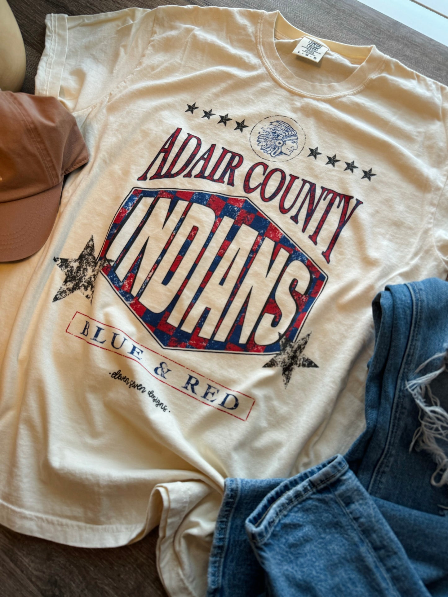 Checkered Adair County Indians Tee