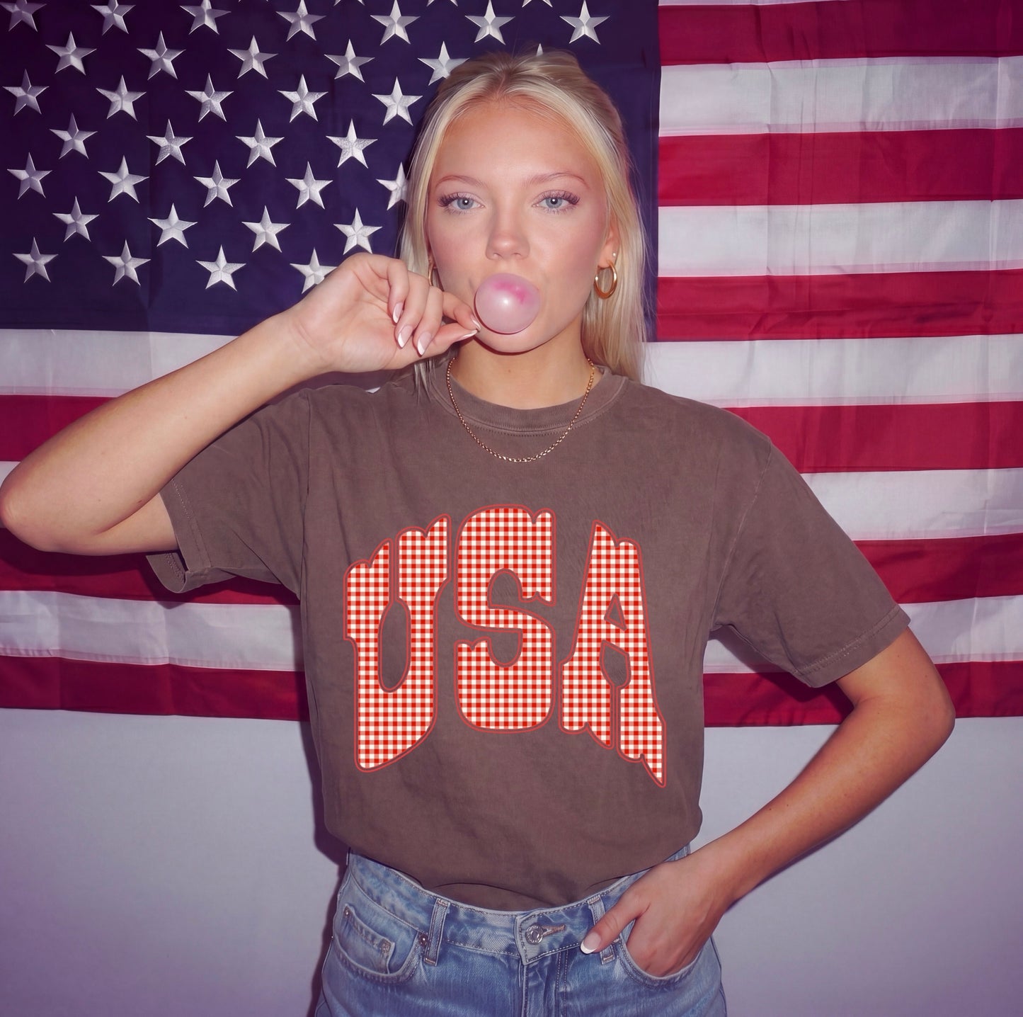 Gingham USA Tee