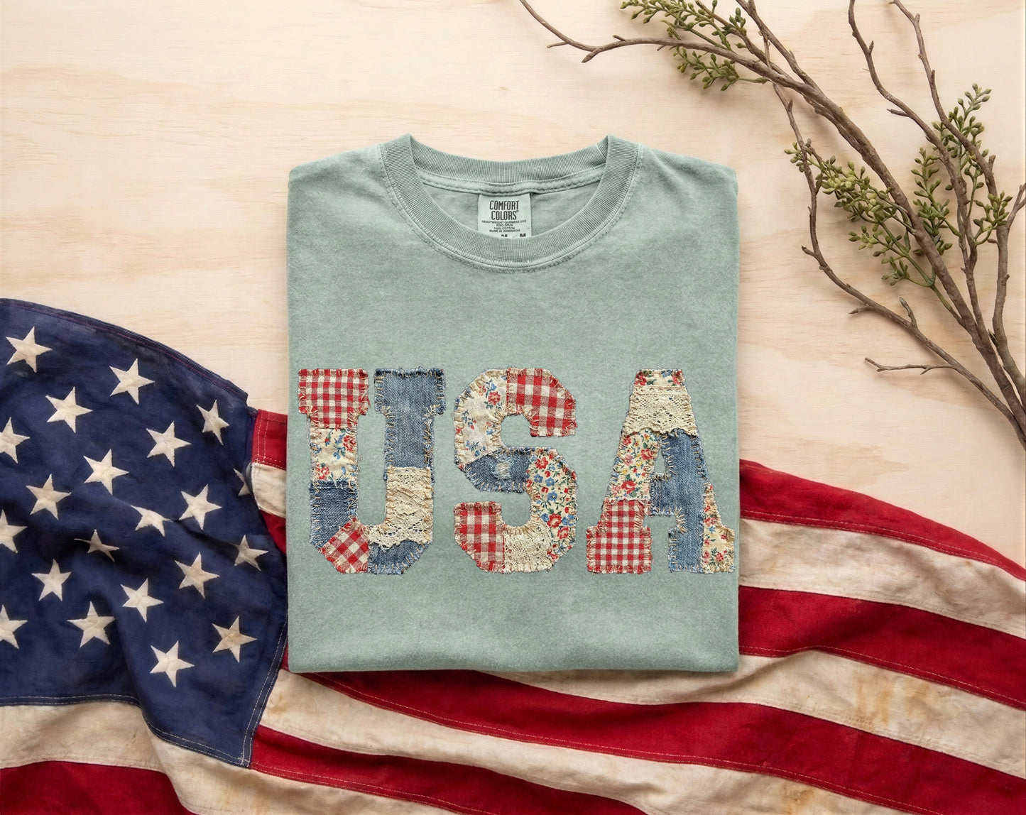 Vintage Faux Patchwork USA tee