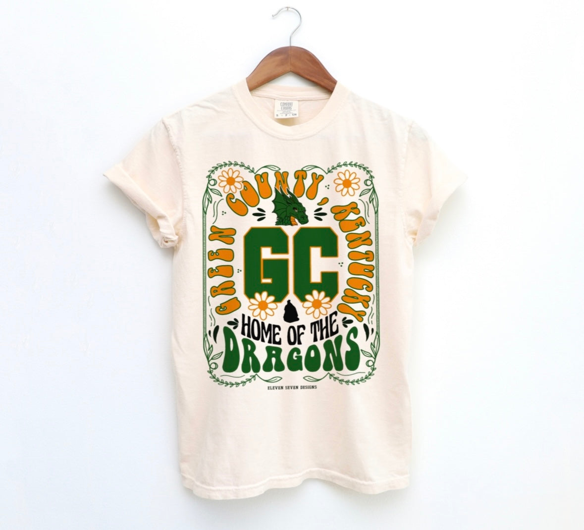 Green County Home of the Dragons Floral Tee