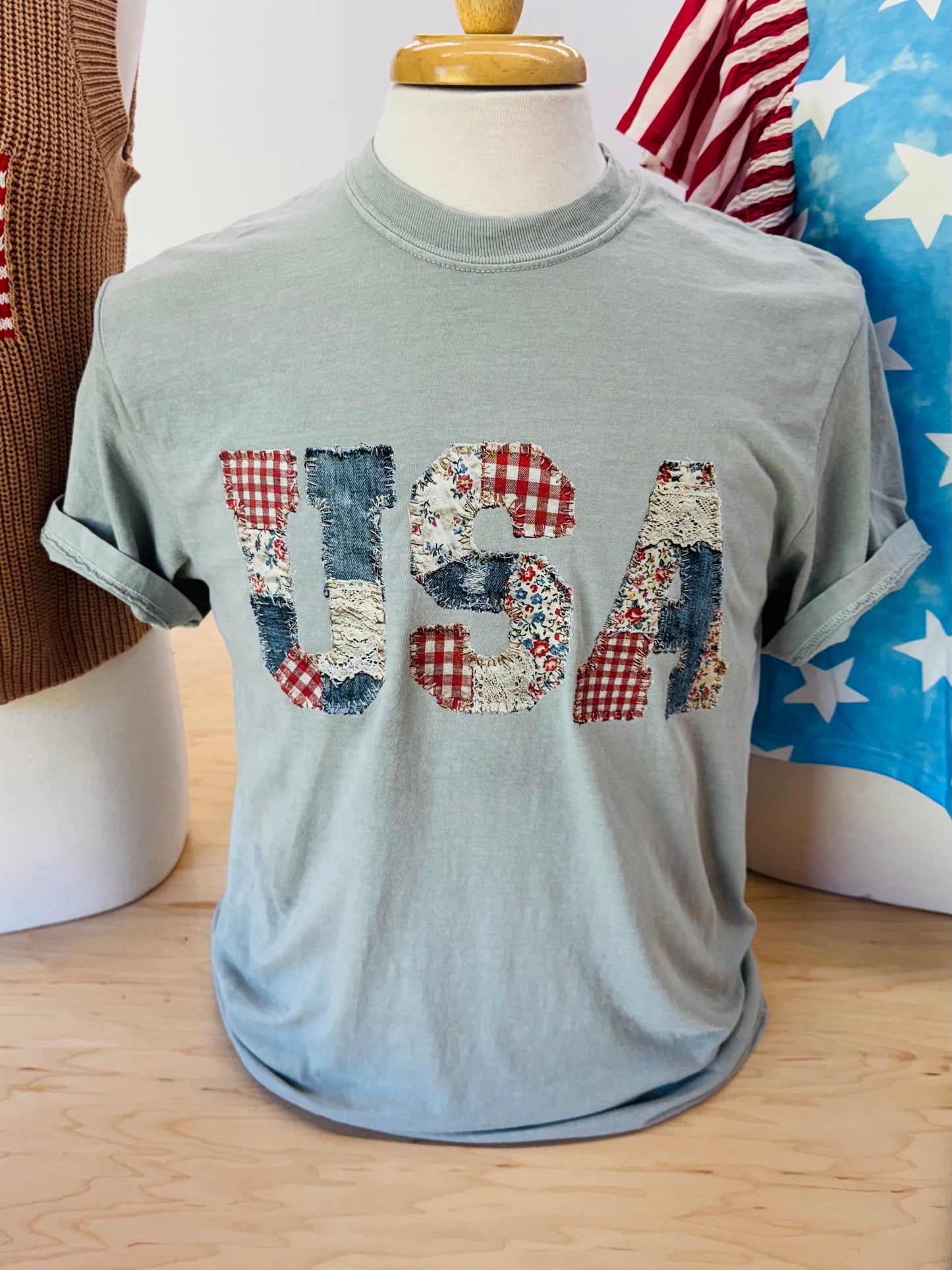 Vintage Faux Patchwork USA tee