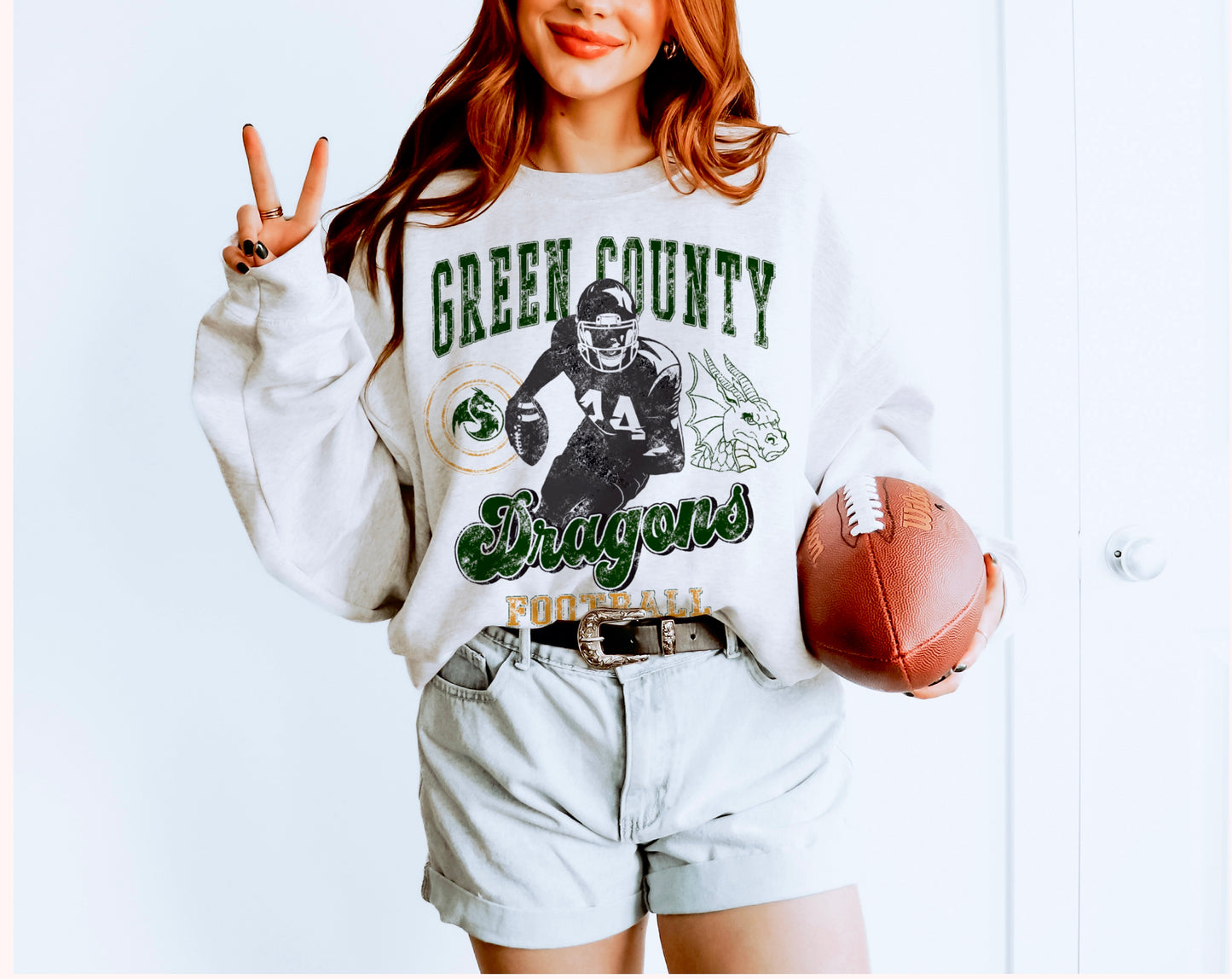 Green County Dragons Football Player Sweatshirt