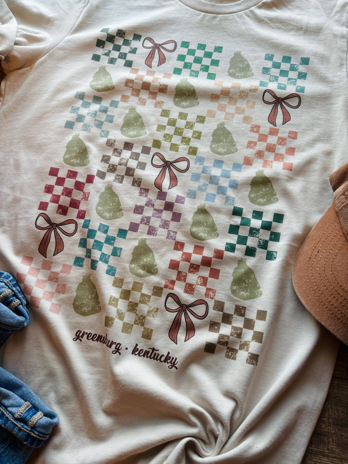 Checkered Green County Bow Tee