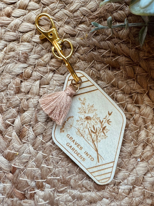 Wooden Tassel Keychain - Graves Into Gardens