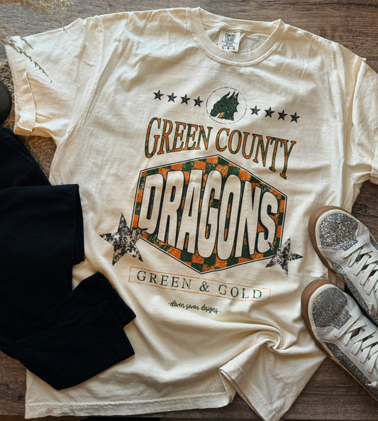 Checkered Green County Dragons Tee