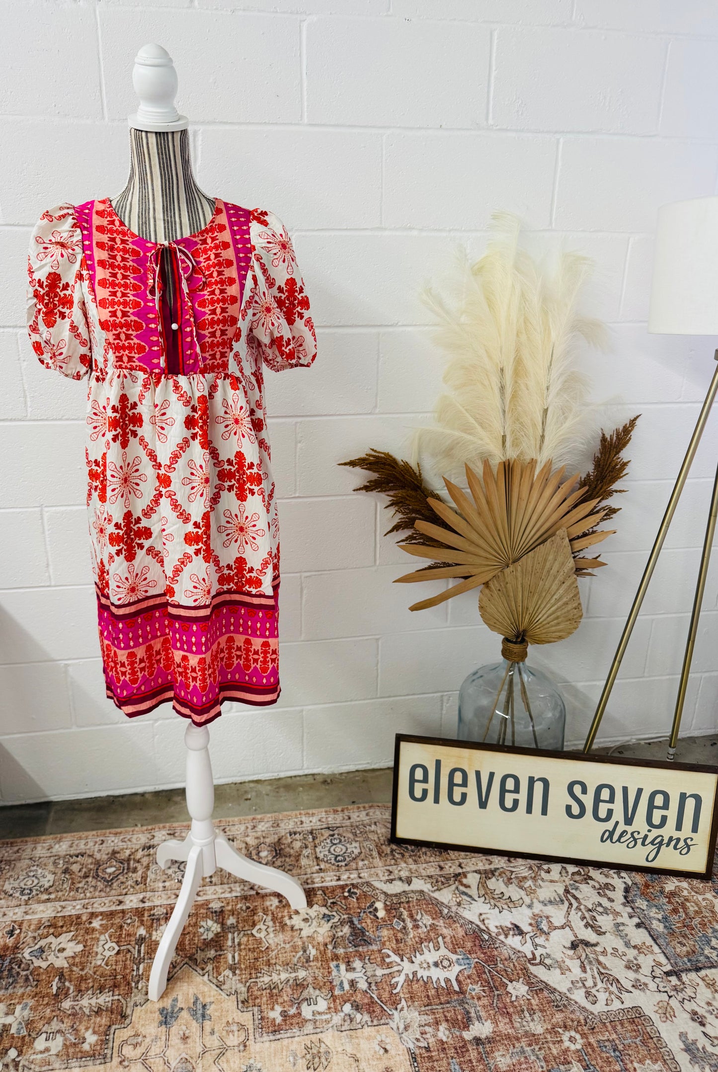 Boho Floral Puff Sleeve Dress