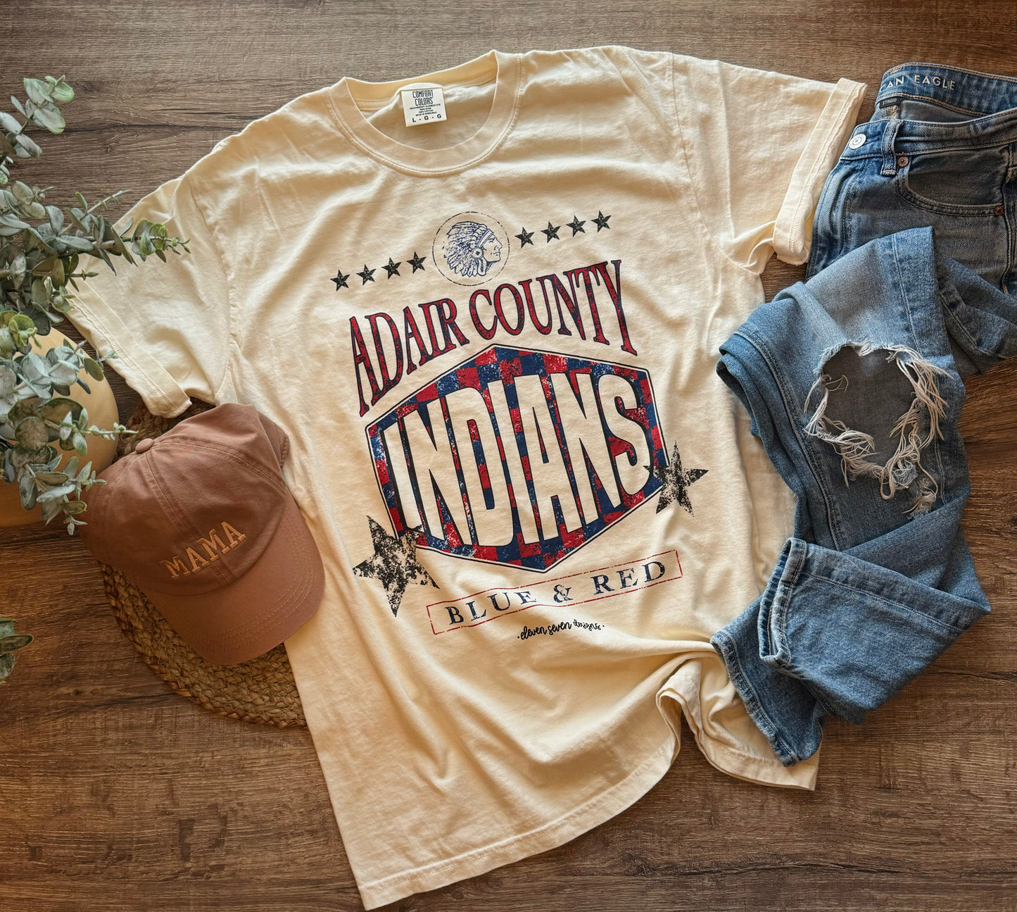 Checkered Adair County Indians Tee