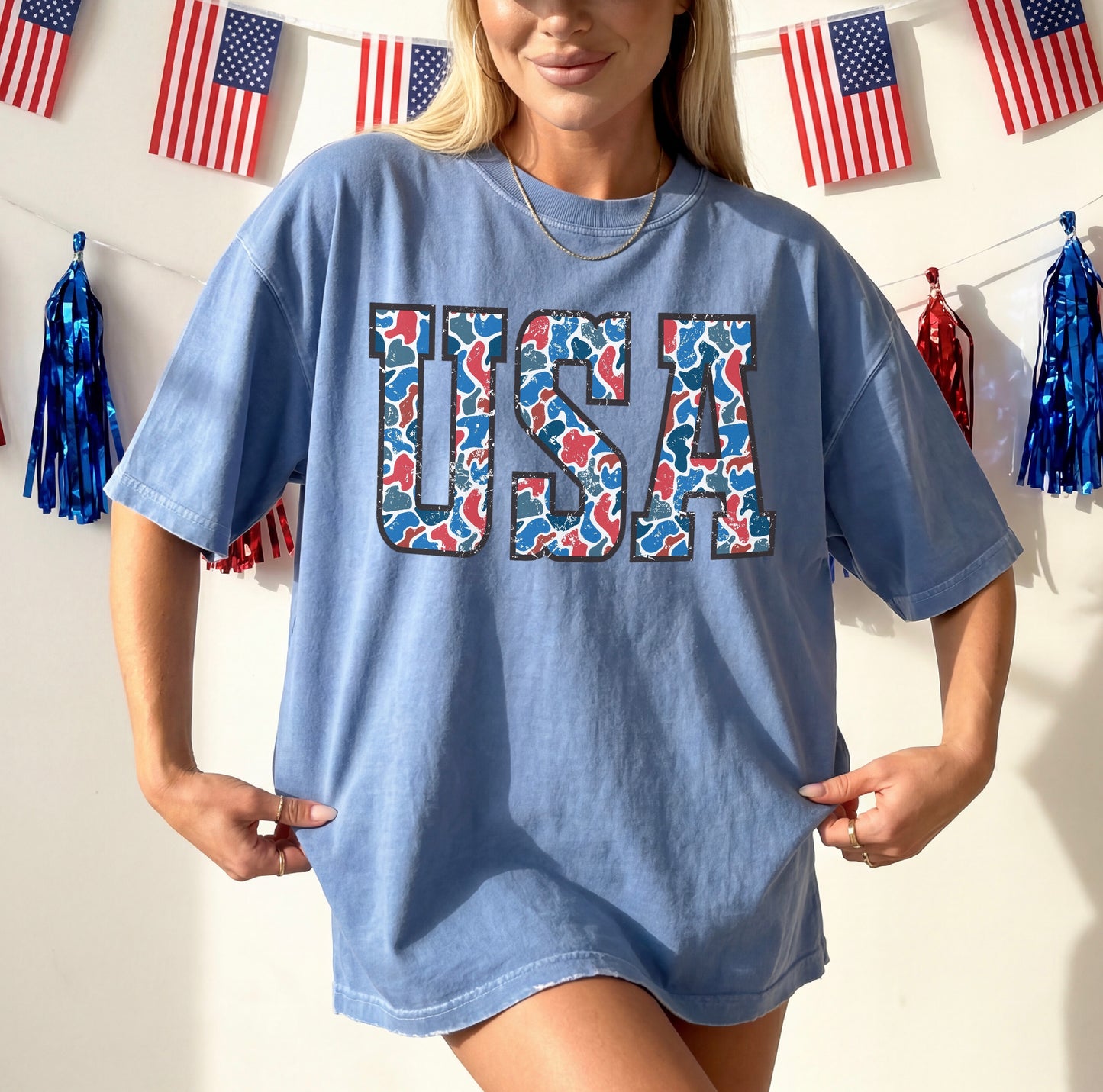 Camo USA Tee - Washed Denim