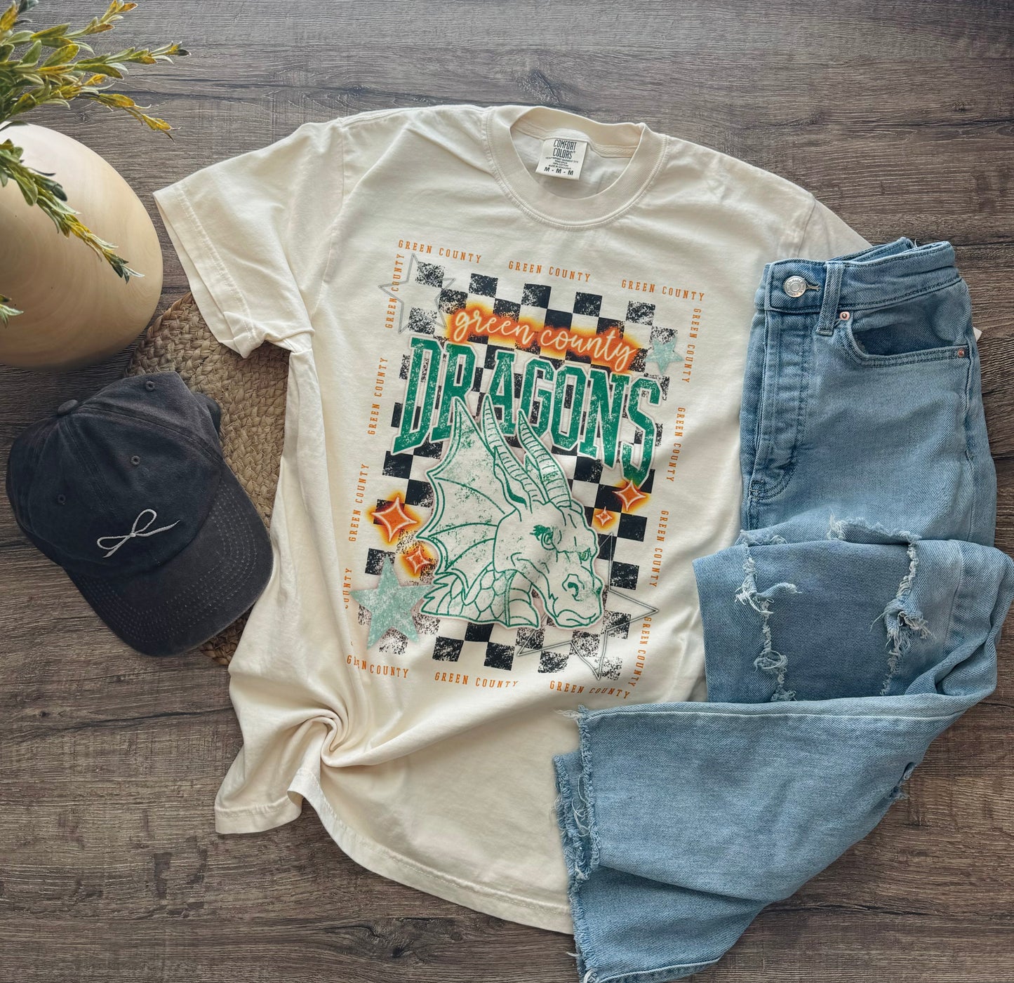 Checkered Stars Green County Dragons Tee