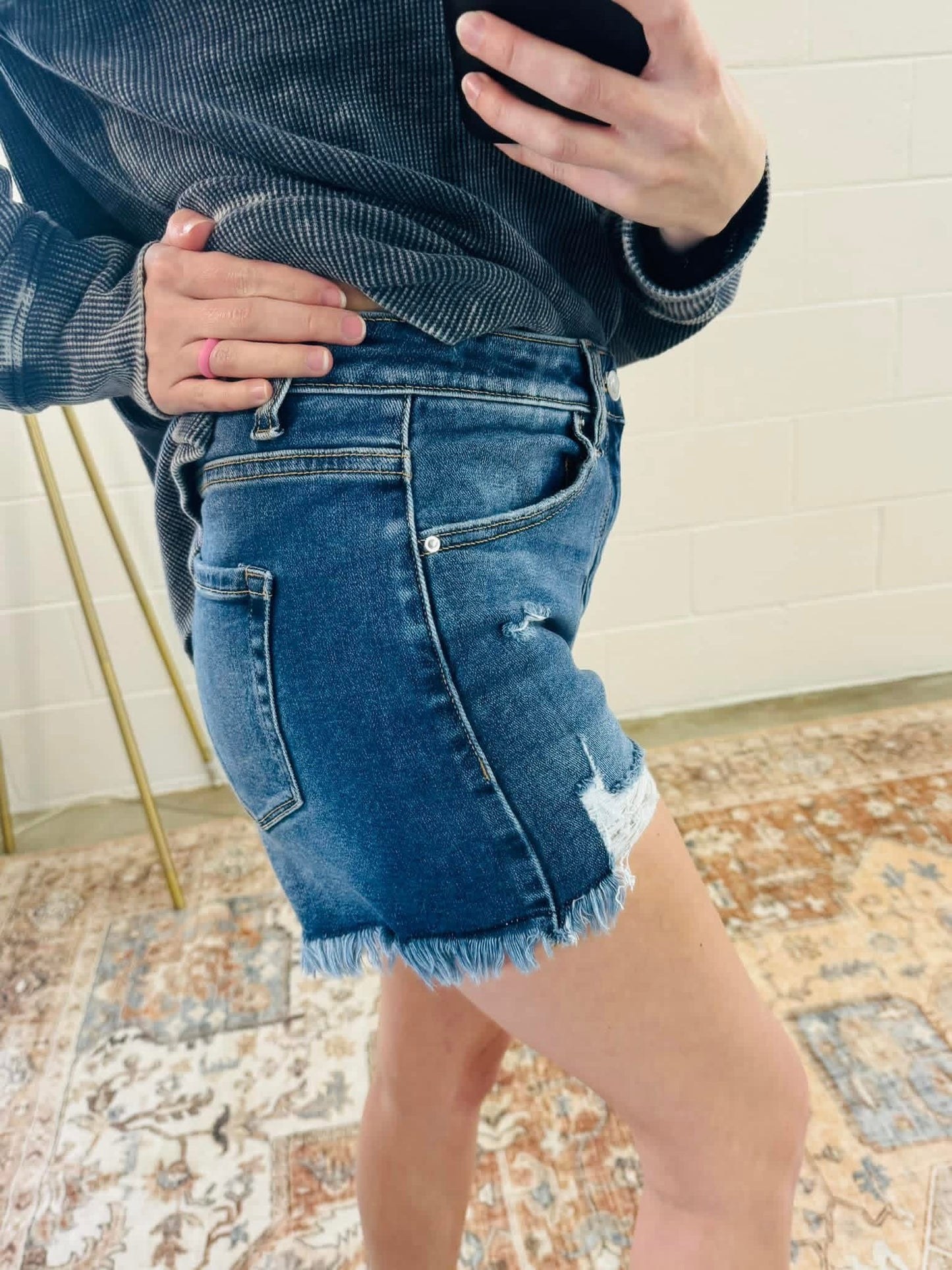 Zenana Distressed Dark Denim Shorts