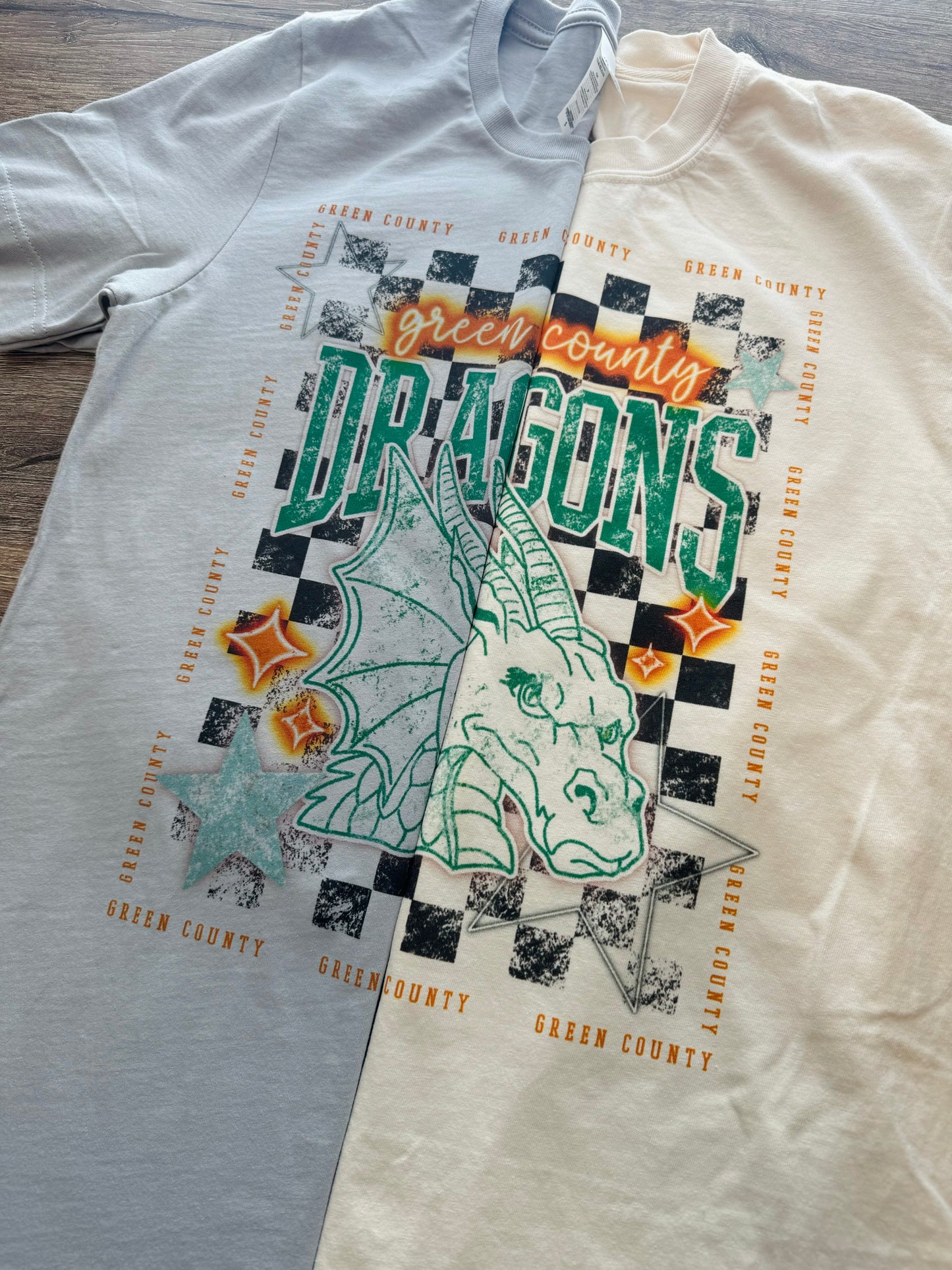 Checkered Stars Green County Dragons Tee