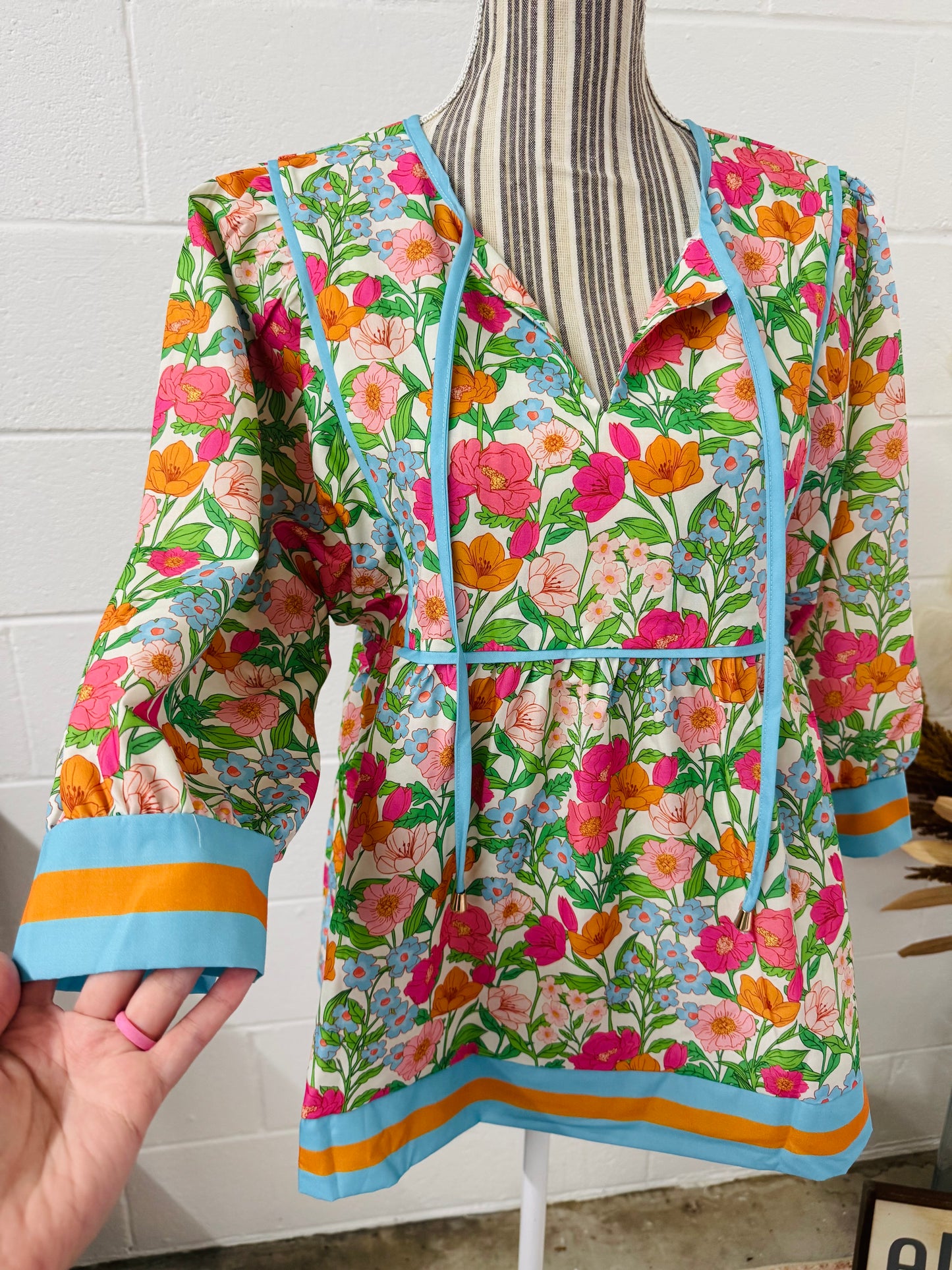 Floral Puff 3/4 Sleeve Babydoll Top