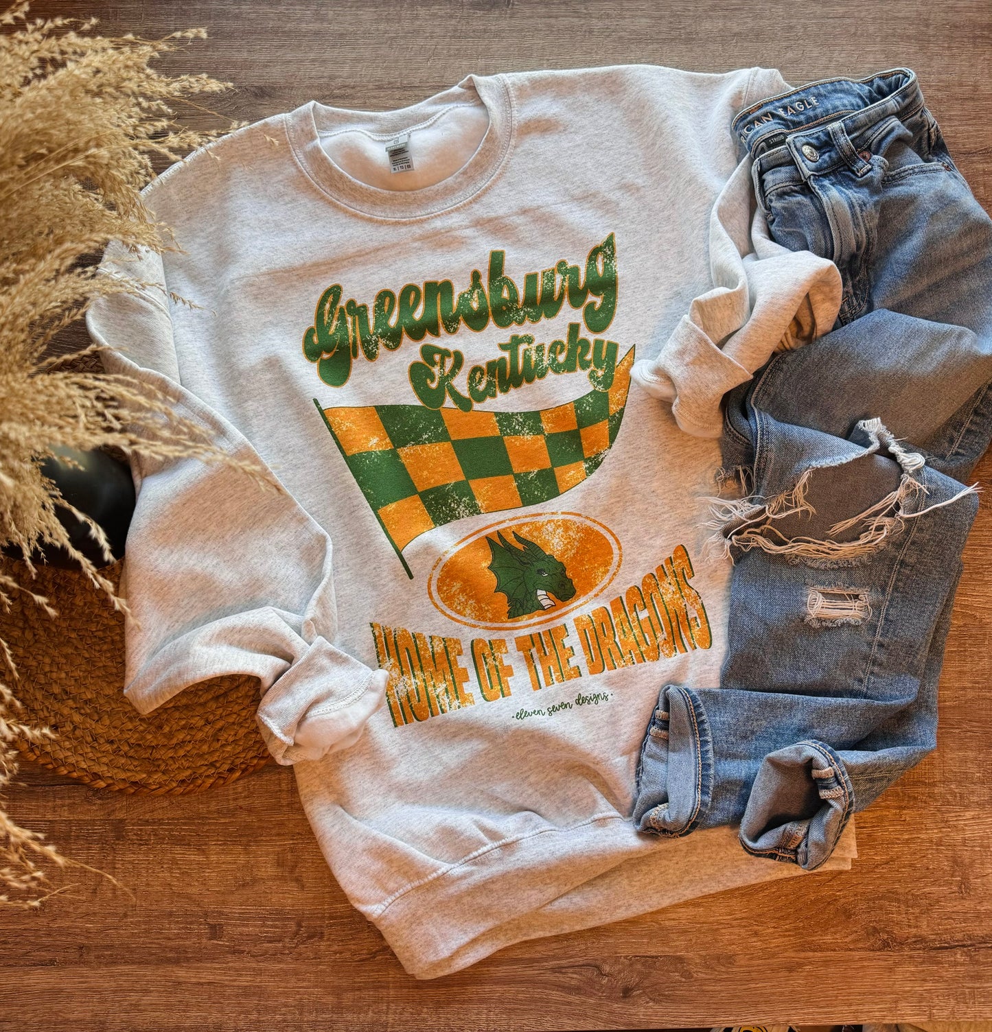 Green County Dragons Checkered Flag Sweatshirt