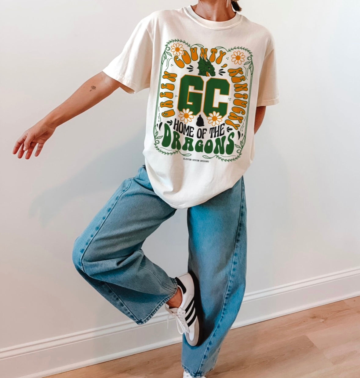 Green County Home of the Dragons Floral Tee