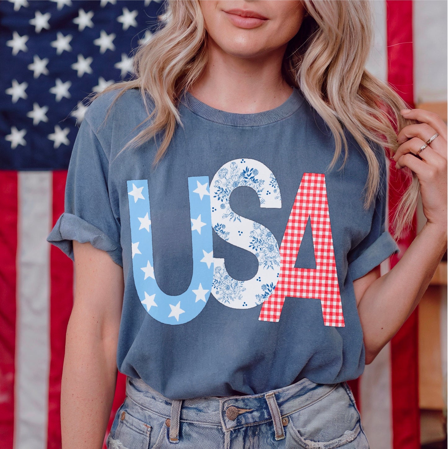 Patterned USA Tee