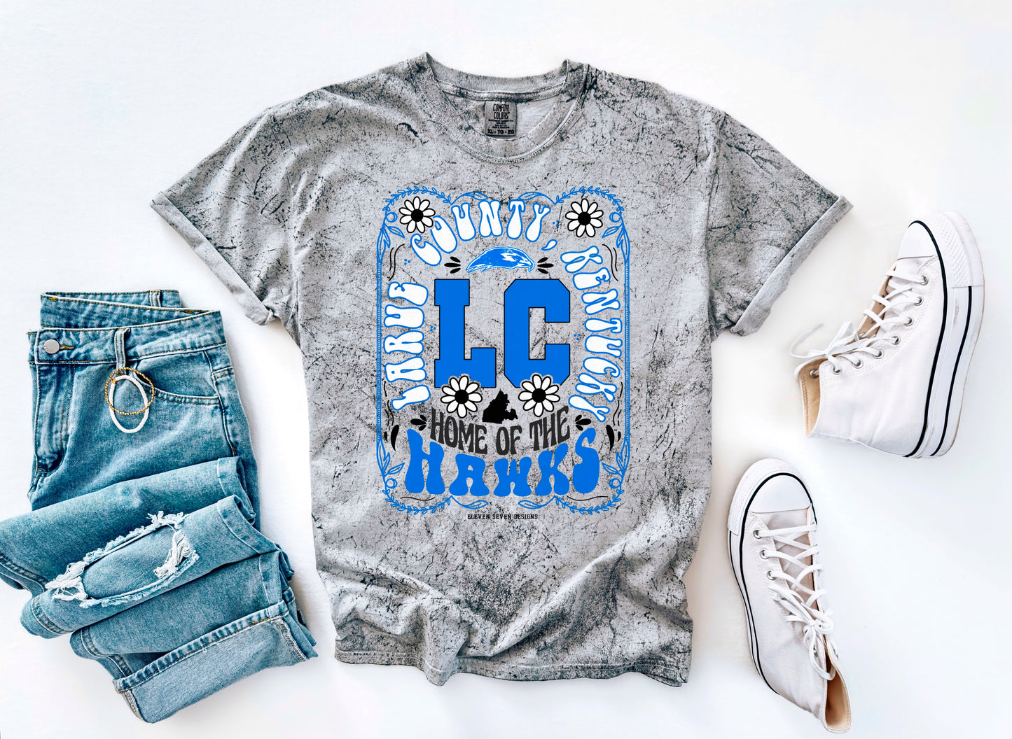 KIDS - Larue County Hawks Floral Design Colorblast Tee