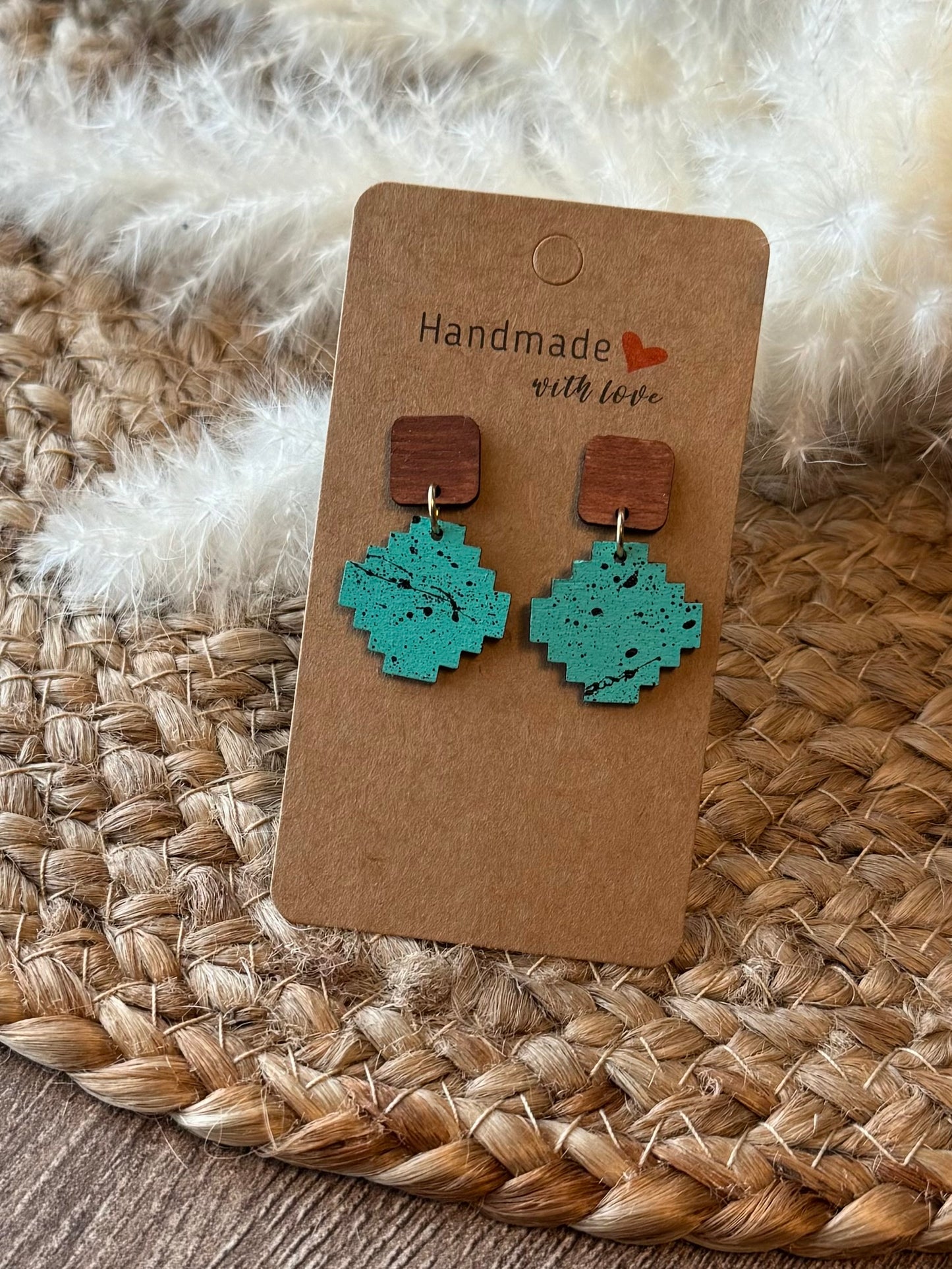 Wood Turquoise Inspired Dangle Earrings