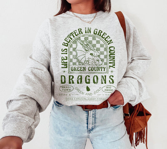 Vintage Style Green County Dragons Crewneck