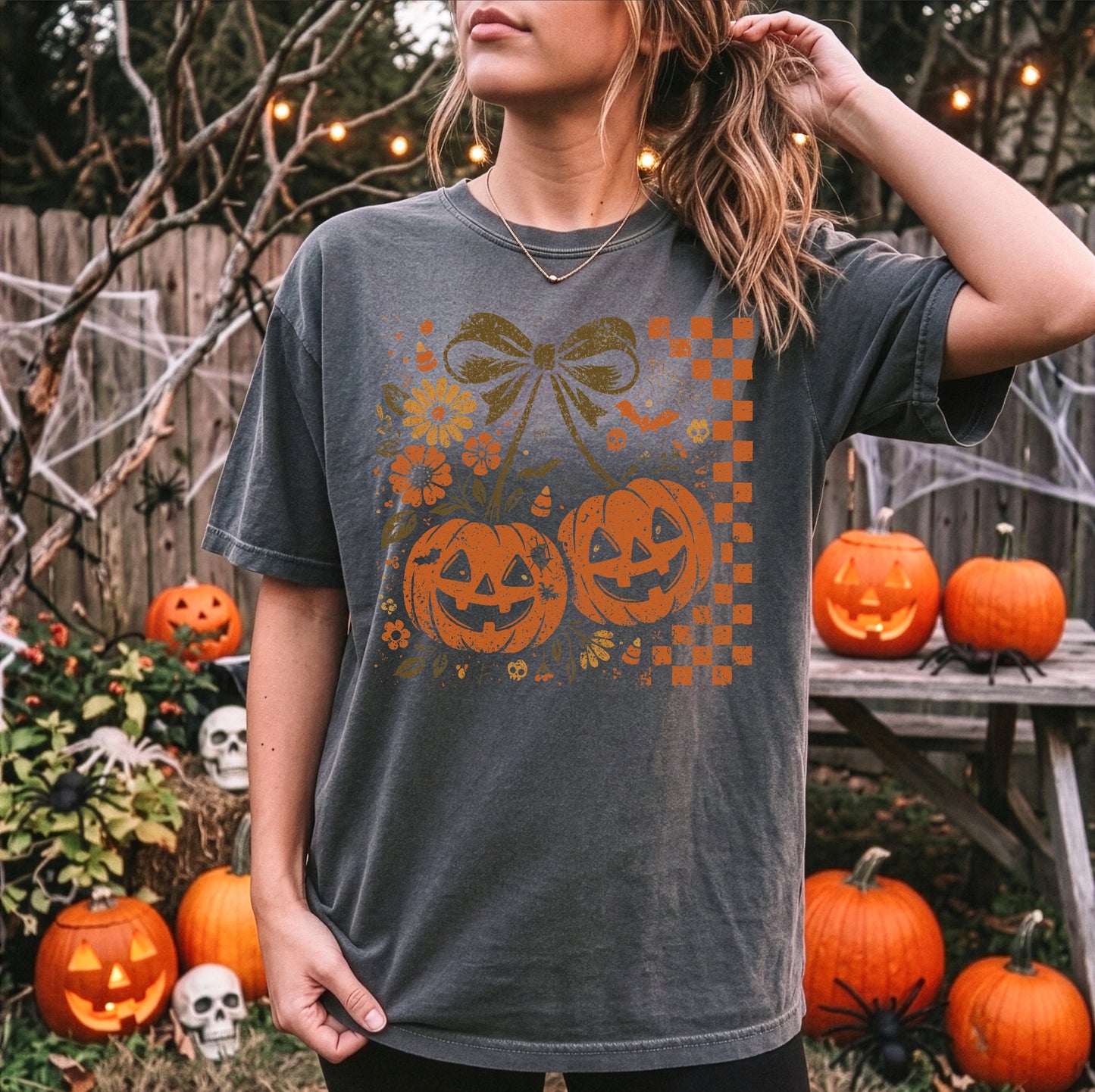 Pumpkin Cherries Bow Tee