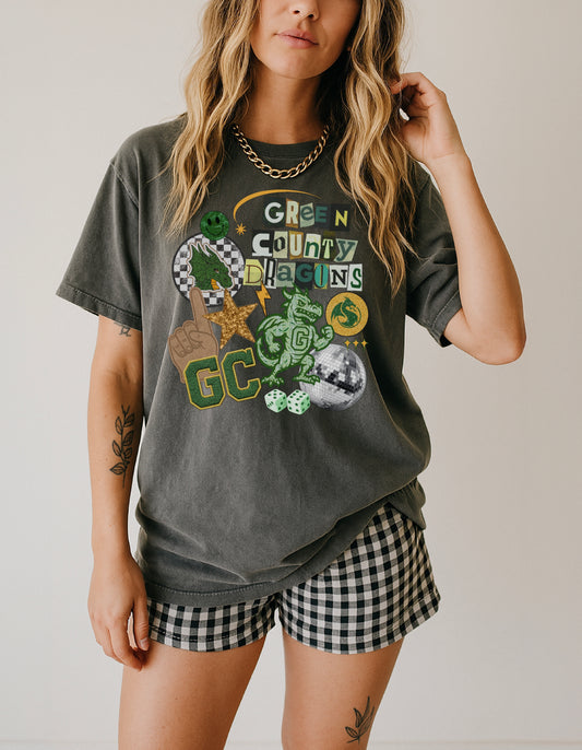 Green County Dragons Retro Collage Tee