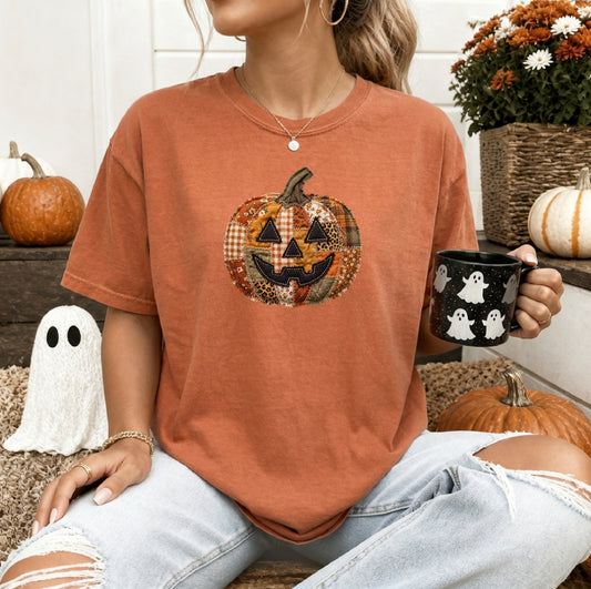 Faux Patchwork Jack-O-Lantern Tee