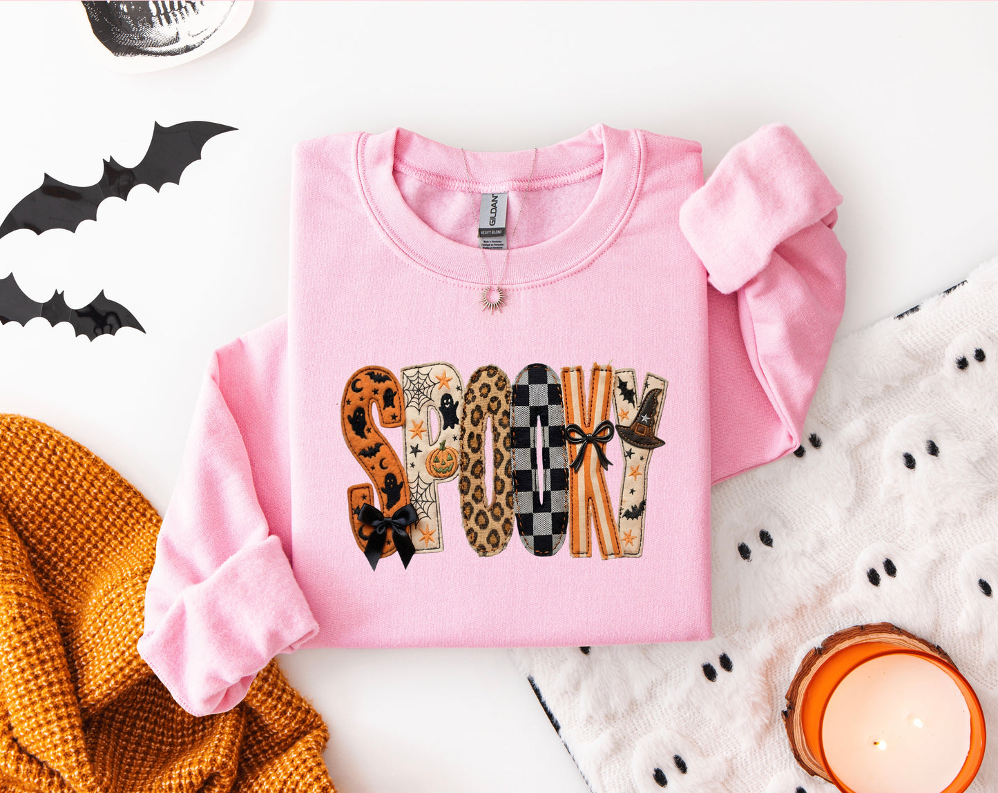 Faux Patchwork Spooky Sweatshirt