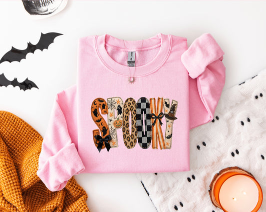 Faux Patchwork Spooky Sweatshirt