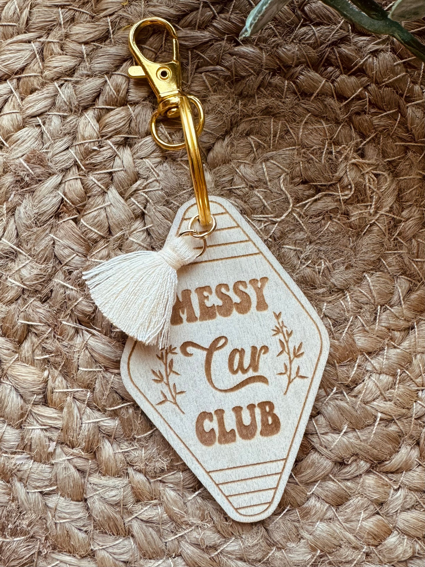 Wooden Tassel Keychain - Messy Car Club