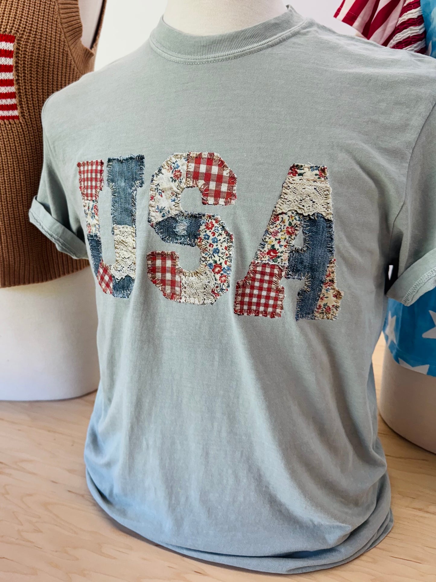 Vintage Faux Patchwork USA tee