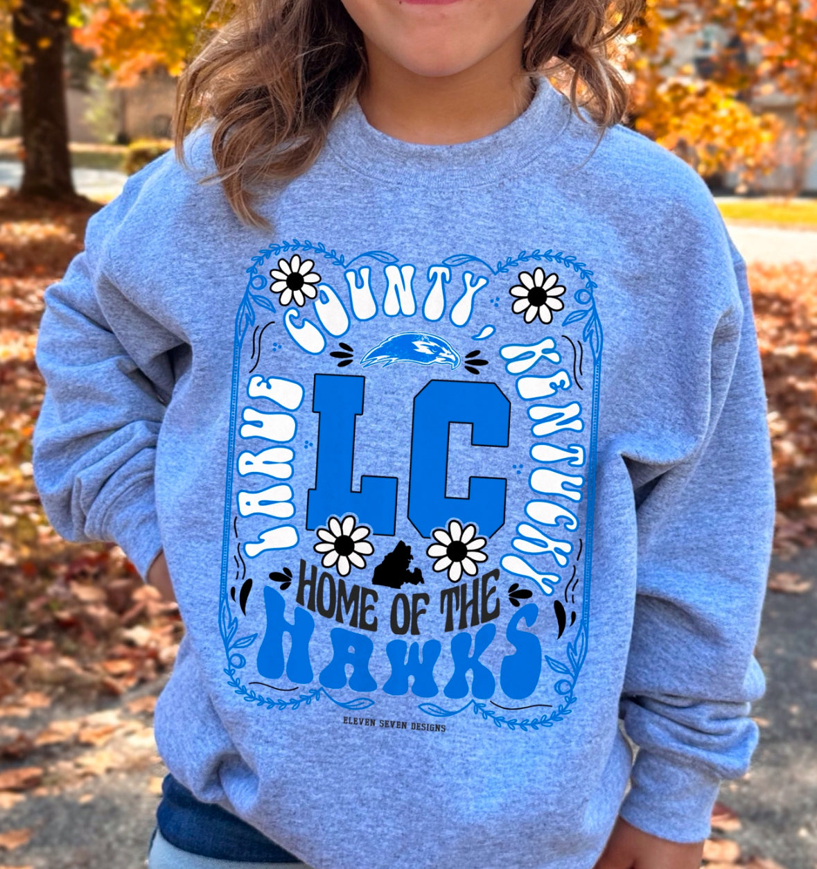 KIDS Larue County Hawks Floral Design Crewneck