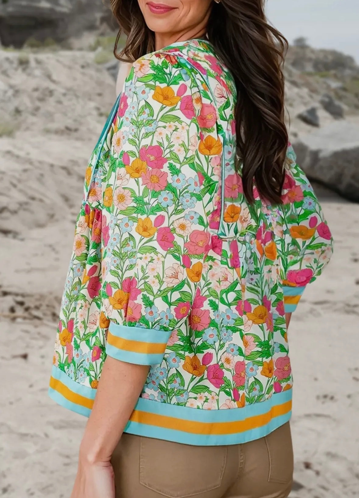 Floral Puff 3/4 Sleeve Babydoll Top